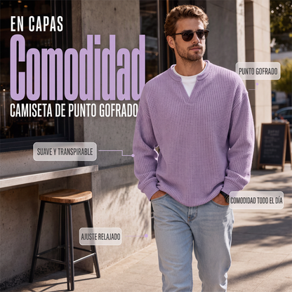 Gelaagd comfortabel T-shirt met honingraatstructuur