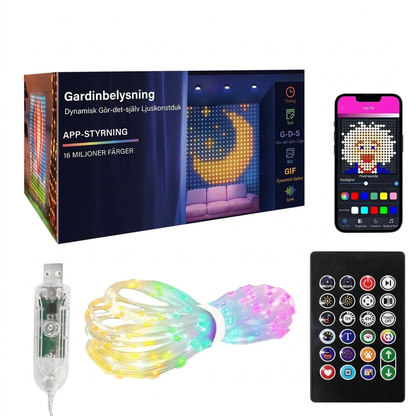 🌈 Smart LED-lysslynge – app + fjernkontroll, musikksynk, vanntett PVC. Tilpass farger og mønstre til fest og hage! ✨🎶