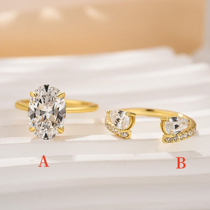 50 % rabatt – Justerbar åpen dråpeformet ring med glitrende strass