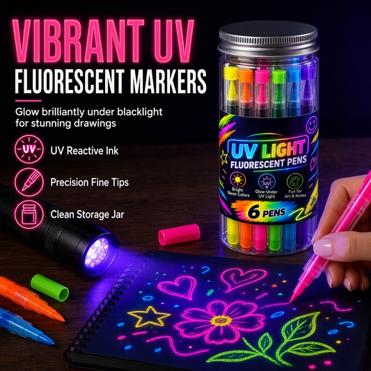 6-delers sett med UV-neon-markeringspenner