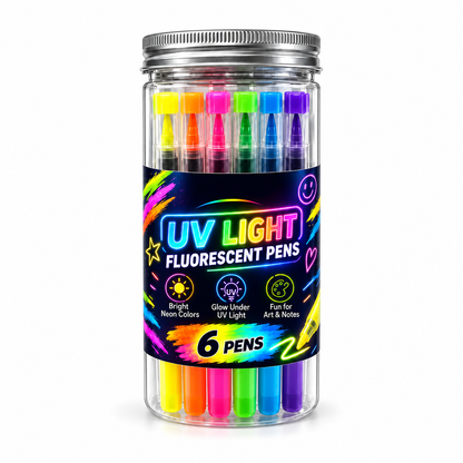 6-delers sett med UV-neon-markeringspenner